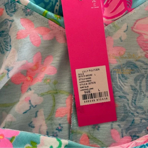 Lilly Pulitzer Alessa Swing Dress L Tropical Luscious Lions NWT Surf Blue - Picture 4 of 8